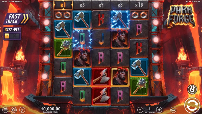Dark Forge - หน้าจอเกมหลักพร้อมตาราง 4-5-5-5-4